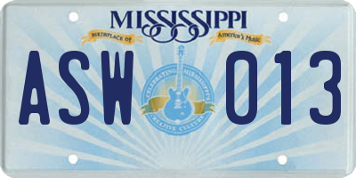 MS license plate ASW013