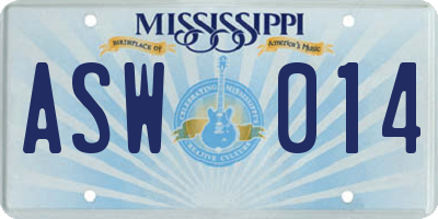 MS license plate ASW014