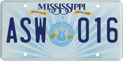 MS license plate ASW016
