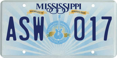 MS license plate ASW017