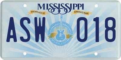 MS license plate ASW018