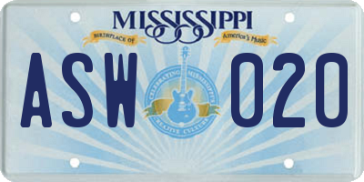 MS license plate ASW020