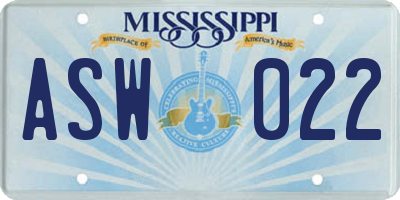 MS license plate ASW022