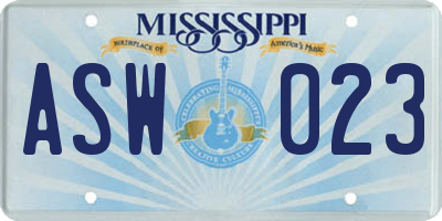 MS license plate ASW023