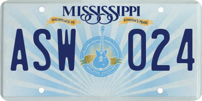 MS license plate ASW024