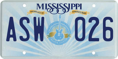 MS license plate ASW026