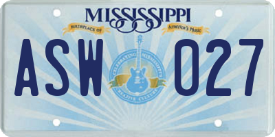 MS license plate ASW027