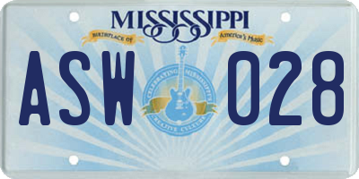 MS license plate ASW028