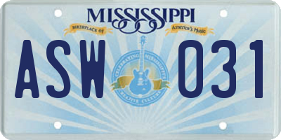 MS license plate ASW031