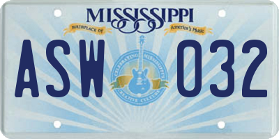 MS license plate ASW032