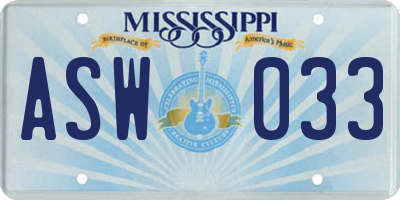 MS license plate ASW033