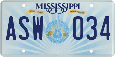 MS license plate ASW034