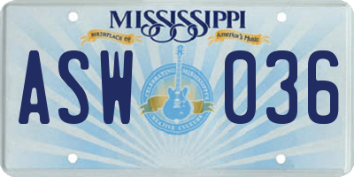 MS license plate ASW036