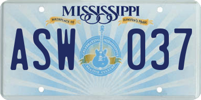 MS license plate ASW037