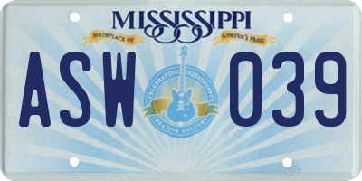 MS license plate ASW039