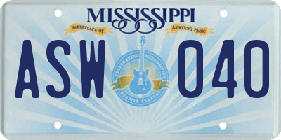 MS license plate ASW040