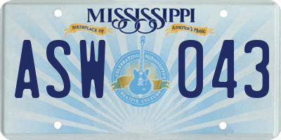 MS license plate ASW043