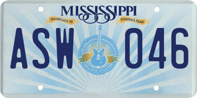 MS license plate ASW046