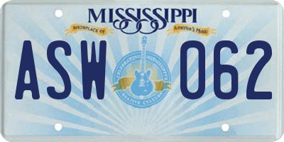MS license plate ASW062