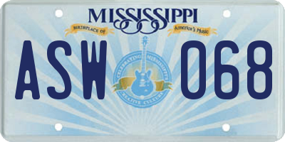 MS license plate ASW068