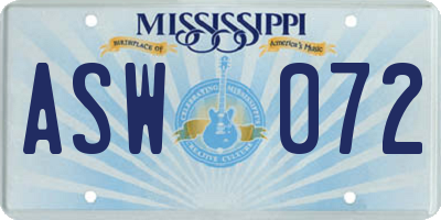 MS license plate ASW072