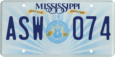 MS license plate ASW074