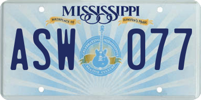 MS license plate ASW077