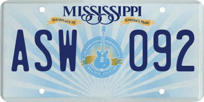 MS license plate ASW092