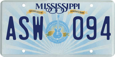 MS license plate ASW094