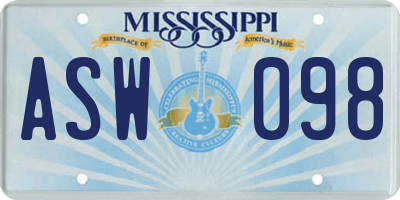 MS license plate ASW098