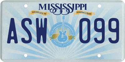 MS license plate ASW099