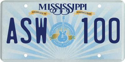 MS license plate ASW100