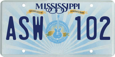 MS license plate ASW102