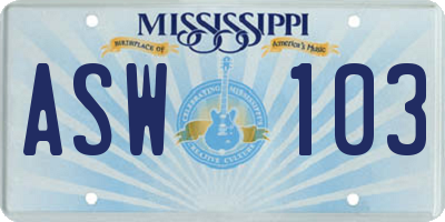 MS license plate ASW103