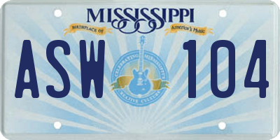 MS license plate ASW104
