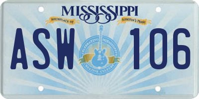 MS license plate ASW106