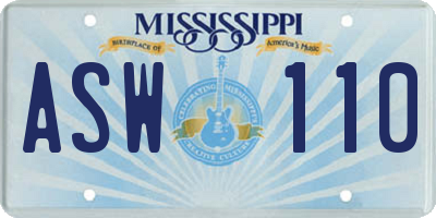 MS license plate ASW110