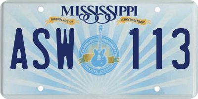 MS license plate ASW113