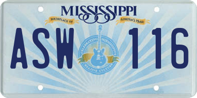 MS license plate ASW116