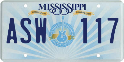 MS license plate ASW117