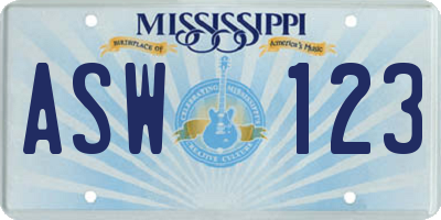 MS license plate ASW123
