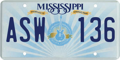 MS license plate ASW136