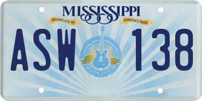 MS license plate ASW138