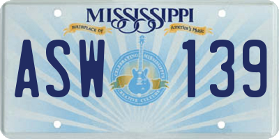 MS license plate ASW139