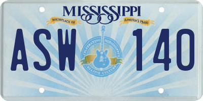 MS license plate ASW140