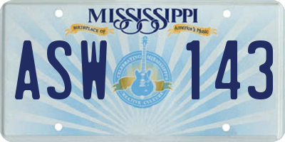 MS license plate ASW143