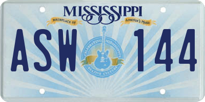 MS license plate ASW144
