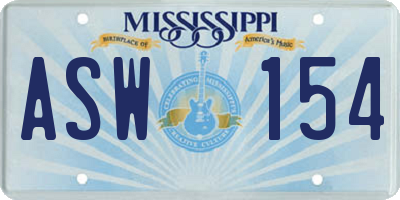 MS license plate ASW154