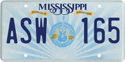 MS license plate ASW165
