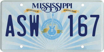 MS license plate ASW167